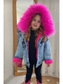 Kız Çocuk Kürklü Kapşonlu Kalın Kot Mont