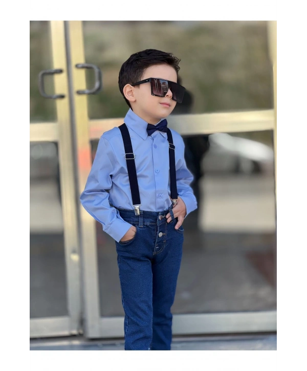 ERKEK ÇOCUK KOT PANTOLON-GÖMLEK-PAPYON-ASKI DÖRTLÜ TAKIM-23 NİSAN-BAYRAMLIK