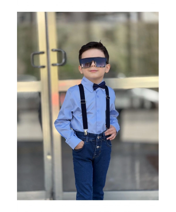 ERKEK ÇOCUK KOT PANTOLON-GÖMLEK-PAPYON-ASKI DÖRTLÜ TAKIM-23 NİSAN-BAYRAMLIK