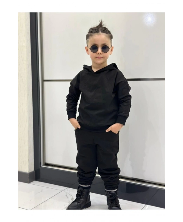 Siyah Kapşonlu Basic Esofman Takımı - Unisex