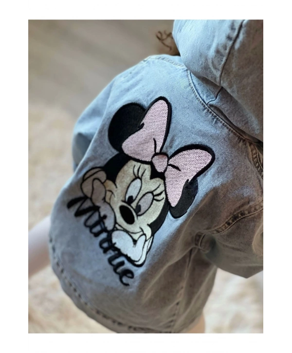 Kız Çocuk Kapüşonlu Nakışlı Mevsimlik Kot Ceket-kot Mont