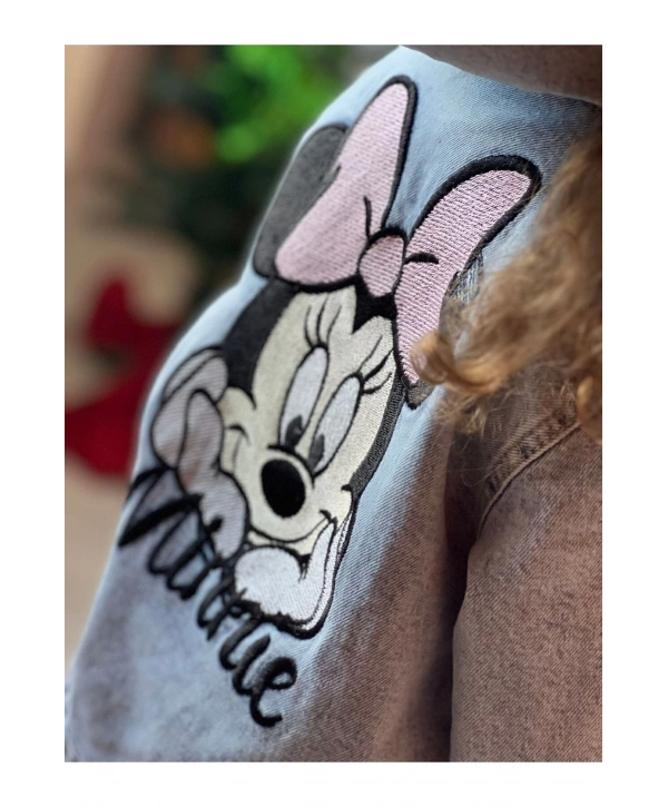 Kız Çocuk Kapüşonlu Nakışlı Mevsimlik Kot Ceket-kot Mont