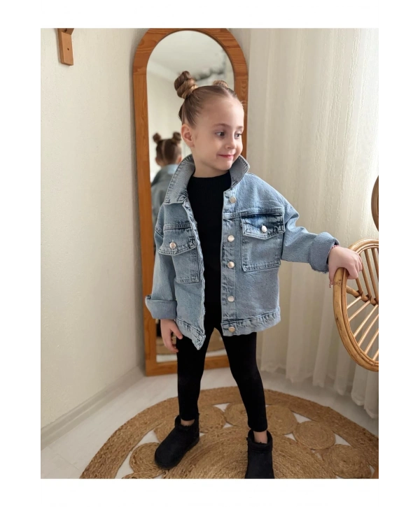 Kız Çocuk Nakış Ve Taş Işlemeli Kot Ceket-jeans Ceket/kot Mont-jeans Mont