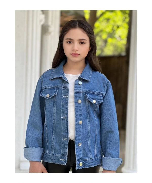 Kız Çocuk Çiçek Nakışlı Kot Ceket-jeans Ceket/kot Mont-jeans Mont