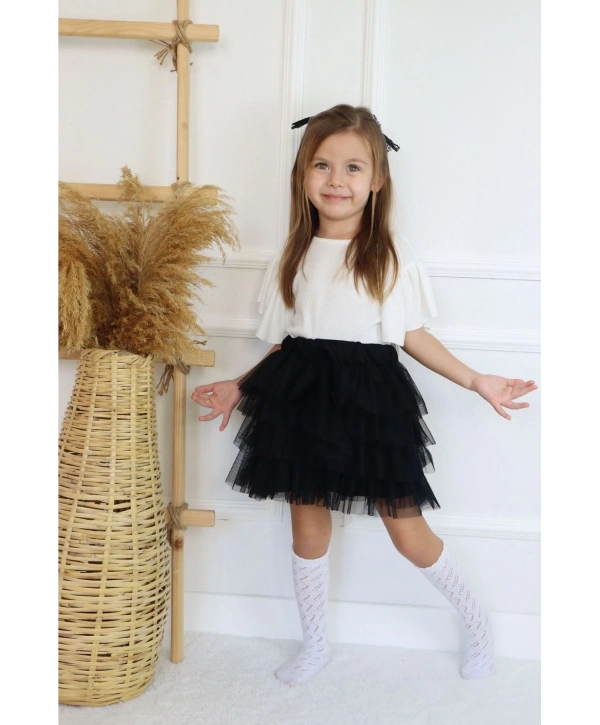 Kız Cocuk Siyah Tüllü Kat Kat Etek Ve Bluz Takım-23 Nisan-bayramlık