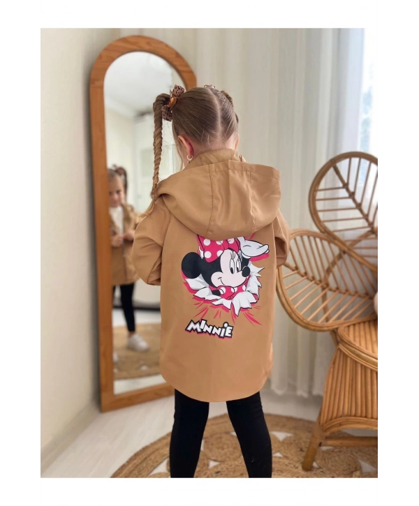 Kız Çocuk Su Ve Rüzgar Geçirmez Bej Trençkot-yağmurluk-rüzgarlık