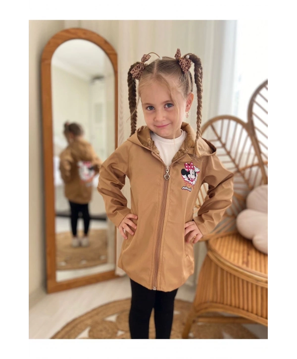 Kız Çocuk Su Ve Rüzgar Geçirmez Bej Trençkot-yağmurluk-rüzgarlık
