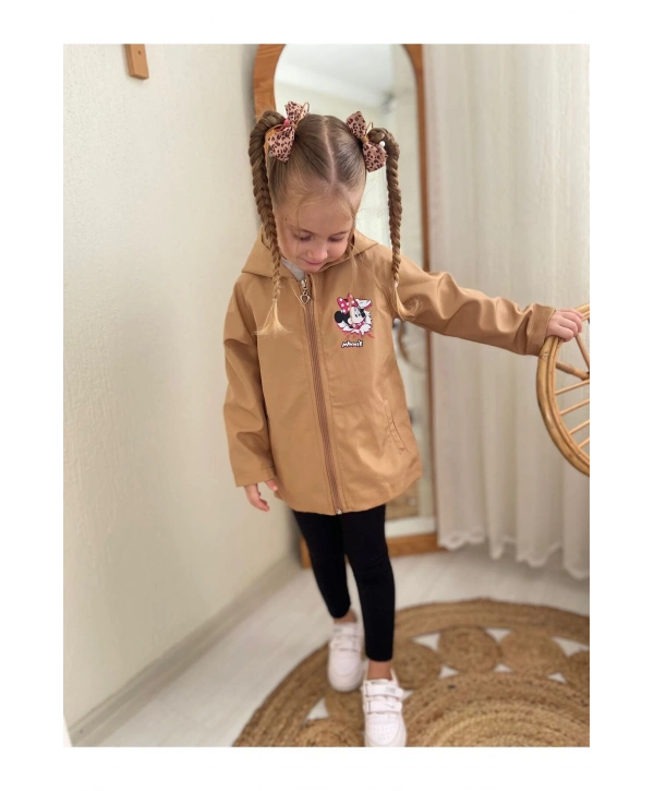 Kız Çocuk Su Ve Rüzgar Geçirmez Bej Trençkot-yağmurluk-rüzgarlık