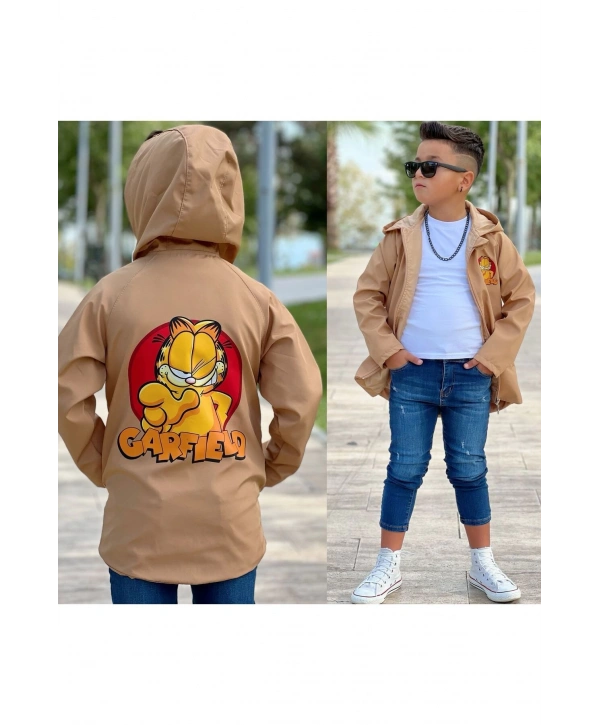 Erkek Çocuk Su Ve Rüzgar Geçirmez Bej Trençkot-yağmurluk-rüzgarlık