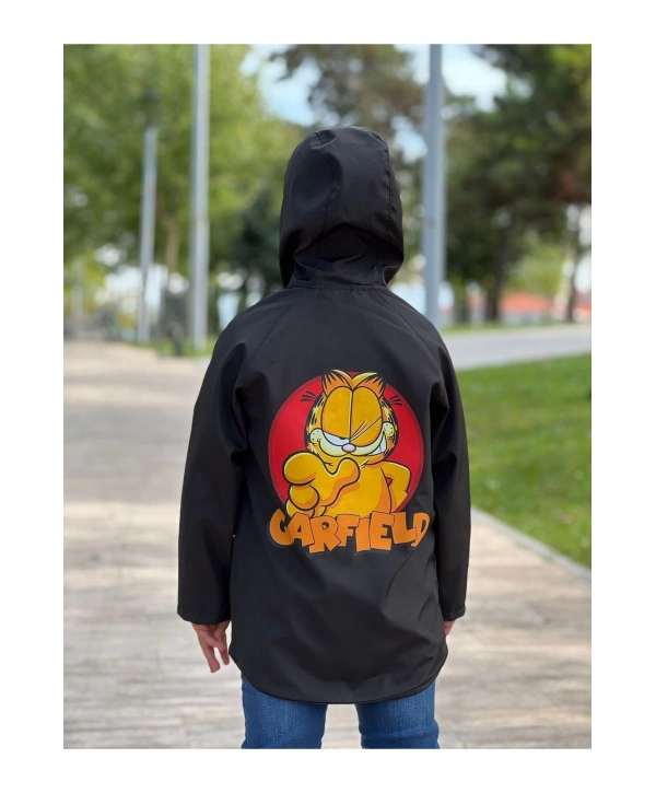 Erkek Çocuk Su Ve Rüzgar Geçirmez Siyah Trençkot-yağmurluk-rüzgarlık