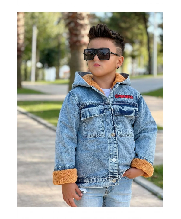 Erkek Çocuk Kapuşonlu Wellsoftlu Kalın Kot Mont