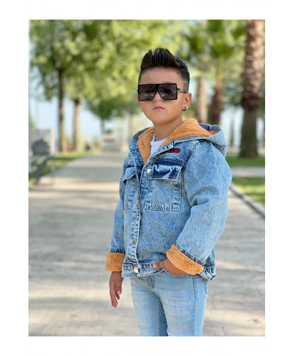 Erkek Çocuk Kapuşonlu Wellsoftlu Kalın Kot Mont