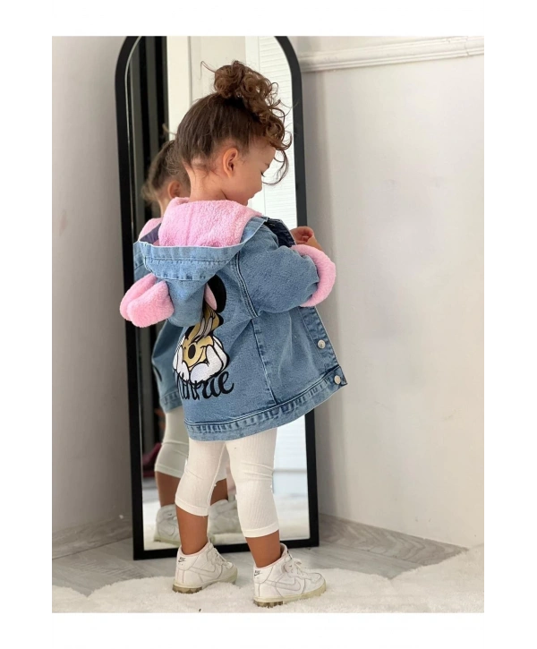 Kız Çocuk Mevsimlik Kapşonlu Kot Mont