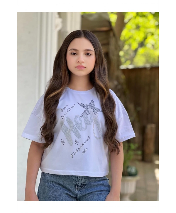 Kız Çocuk Cool Kot (JEANS) Pantolon Ve Beyaz Crop T-shirt Takım