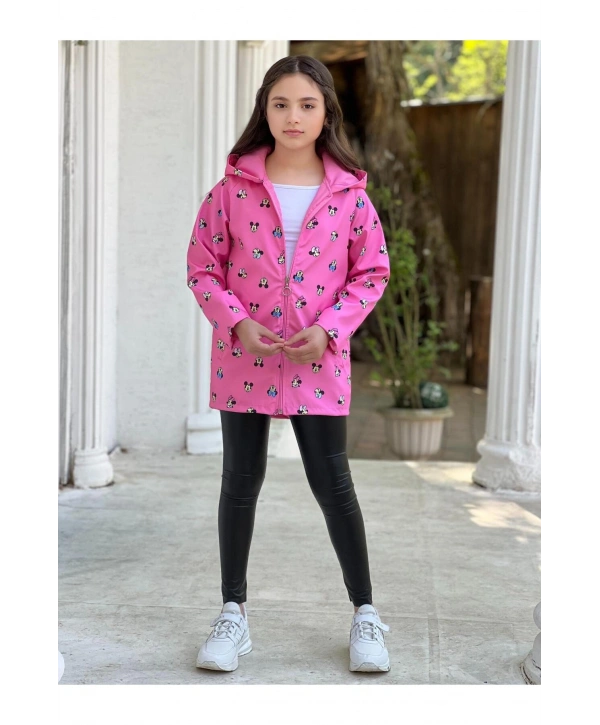 Kız Çocuk Pembe Su Ve Rüzgar Geçirmez Trençkot-Yağmurluk-Rüzgarlık