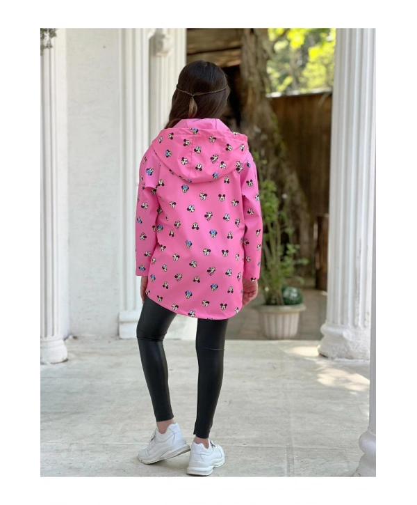 Kız Çocuk Pembe Su Ve Rüzgar Geçirmez Trençkot-Yağmurluk-Rüzgarlık