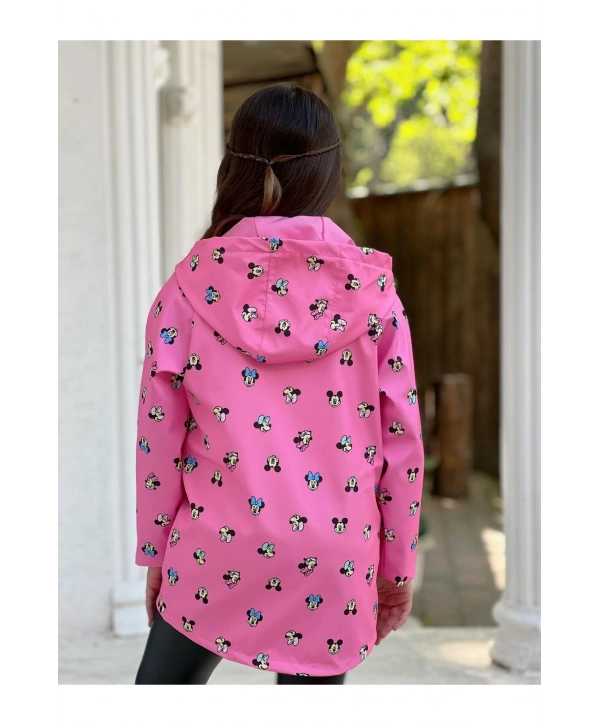 Kız Çocuk Pembe Su Ve Rüzgar Geçirmez Trençkot-Yağmurluk-Rüzgarlık