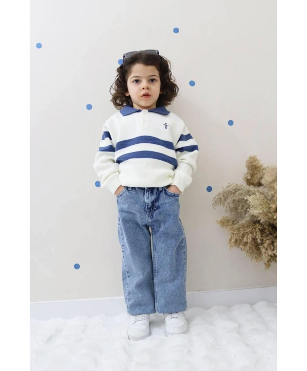 ERKEK ÇOCUK MAVİ KOT PANTOLON VE TRİKO KAZAK İKİLİ TAKIM-BAYRAMLIK