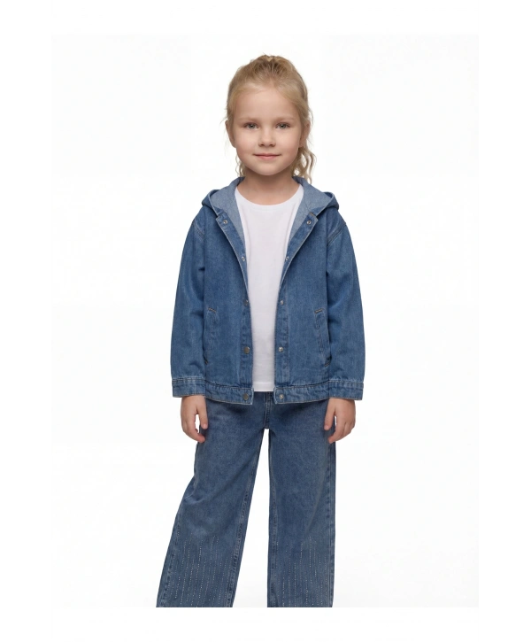 KIZ ÇOCUK PAÇALARI TAŞLI MAVİ KOT PANTOLON (JEANS-DENİM)-BAYRAMLIK