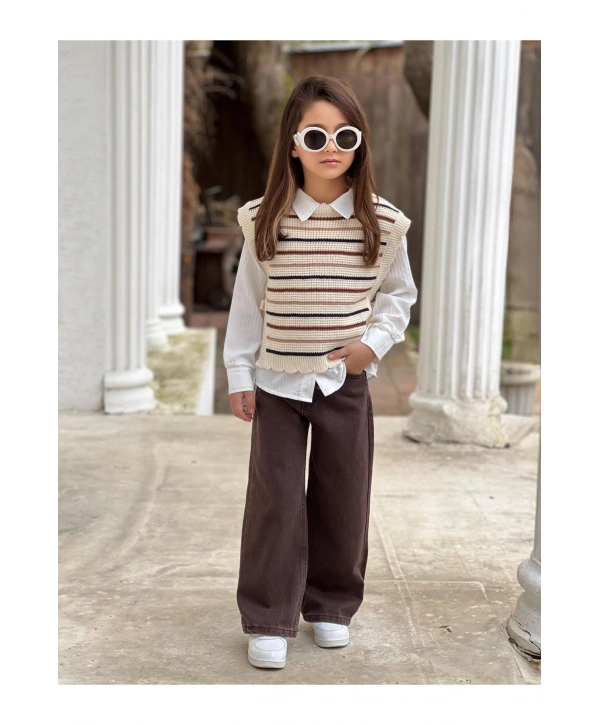 KIZ ÇOCUK KOT PANTOLON-GÖMLEK-SÜETER ÜÇLÜ TAKIM-BAYRAMLIK