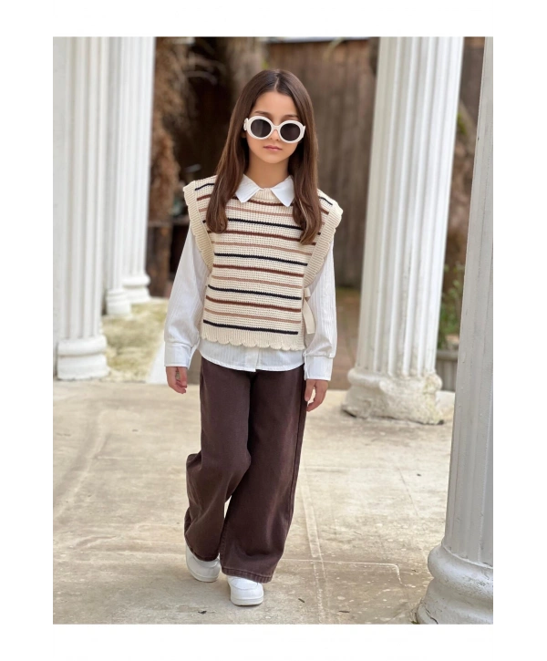 KIZ ÇOCUK KOT PANTOLON-GÖMLEK-SÜETER ÜÇLÜ TAKIM-BAYRAMLIK