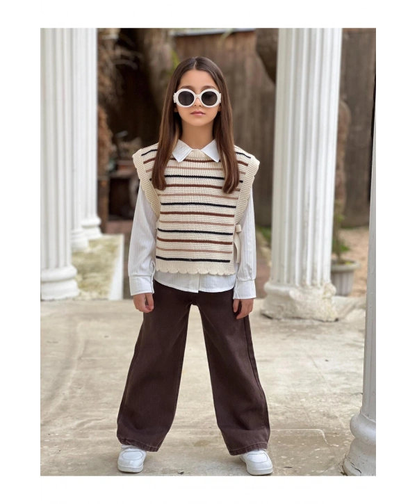 KIZ ÇOCUK KOT PANTOLON-GÖMLEK-SÜETER ÜÇLÜ TAKIM-BAYRAMLIK