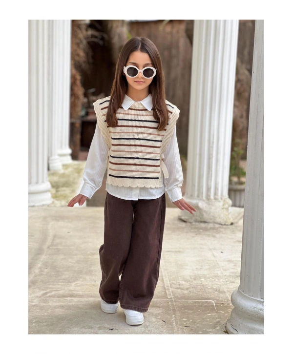 KIZ ÇOCUK KOT PANTOLON-GÖMLEK-SÜETER ÜÇLÜ TAKIM-BAYRAMLIK