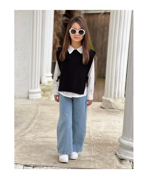 KIZ ÇOCUK KOT PANTOLON-GÖMLEK-SÜETER ÜÇLÜ TAKIM-BAYRAMLIK