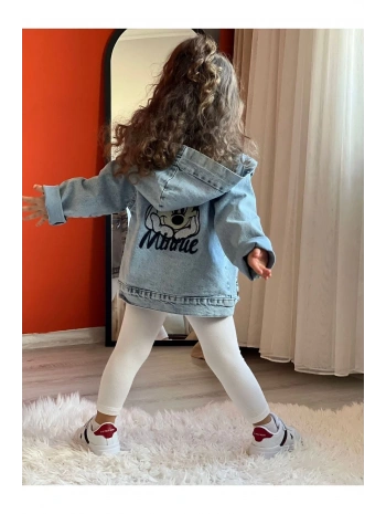 Kız Çocuk Kapüşonlu Nakışlı Mevsimlik Kot Ceket-kot Mont