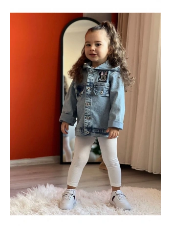 Kız Çocuk Kapüşonlu Nakışlı Mevsimlik Kot Ceket-kot Mont