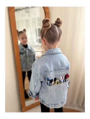 Kız Çocuk Nakış Ve Taş Işlemeli Kot Ceket-jeans Ceket/kot Mont-jeans Mont