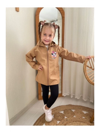 Kız Çocuk Su Ve Rüzgar Geçirmez Bej Trençkot-yağmurluk-rüzgarlık
