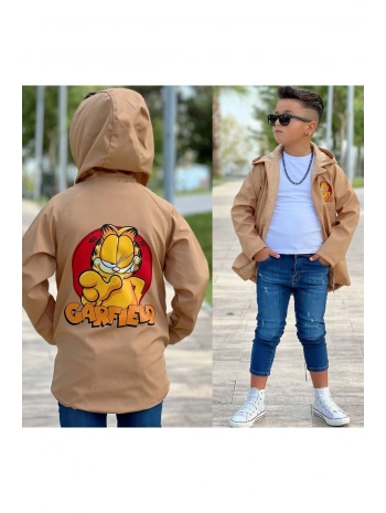 Erkek Çocuk Su Ve Rüzgar Geçirmez Bej Trençkot-yağmurluk-rüzgarlık