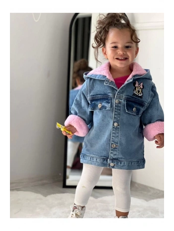Kız Çocuk Mevsimlik Kapşonlu Kot Mont