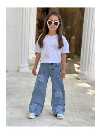KIZ ÇOCUK YILDIZ ESKİTMELİ KOT PANTOLON (JEANS-DENİM)