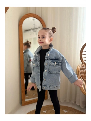 Kız Çocuk Oversize Taşlı Kot Ceket-jeans Ceket/kot Mont-jeans Mont