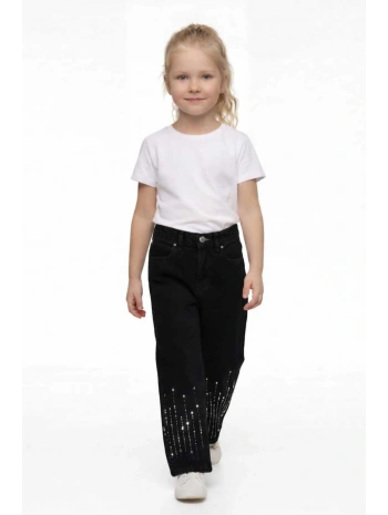KIZ ÇOCUK PAÇALARI TAŞLI SİYAH KOT PANTOLON (JEANS-DENİM)-BAYRAMLIK