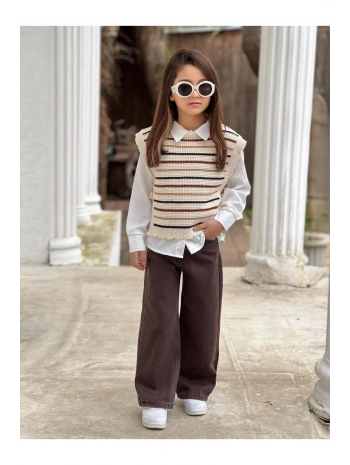 KIZ ÇOCUK KOT PANTOLON-GÖMLEK-SÜETER ÜÇLÜ TAKIM-BAYRAMLIK