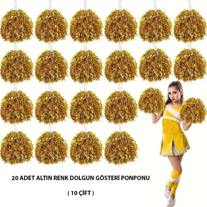 10 Çift ( 20 Adet ) Altın Renk 23 Nisan 19 Mayıs 29 Ekim Okul Gösteri Ponponları