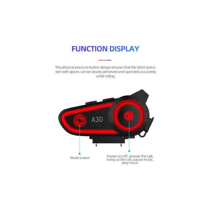 A30 Motosiklet Kask Kulaklık Intercom Işıklı 2 Eşleşme Özellikli