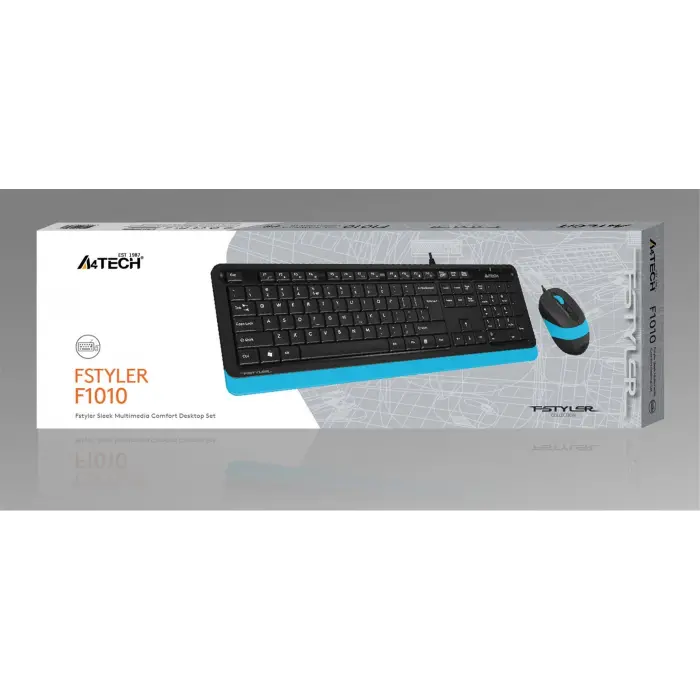 A4 Tech F1010 Q Usb Mavi Fn-Mm Klv+Optik Mouse  Set (KDO)