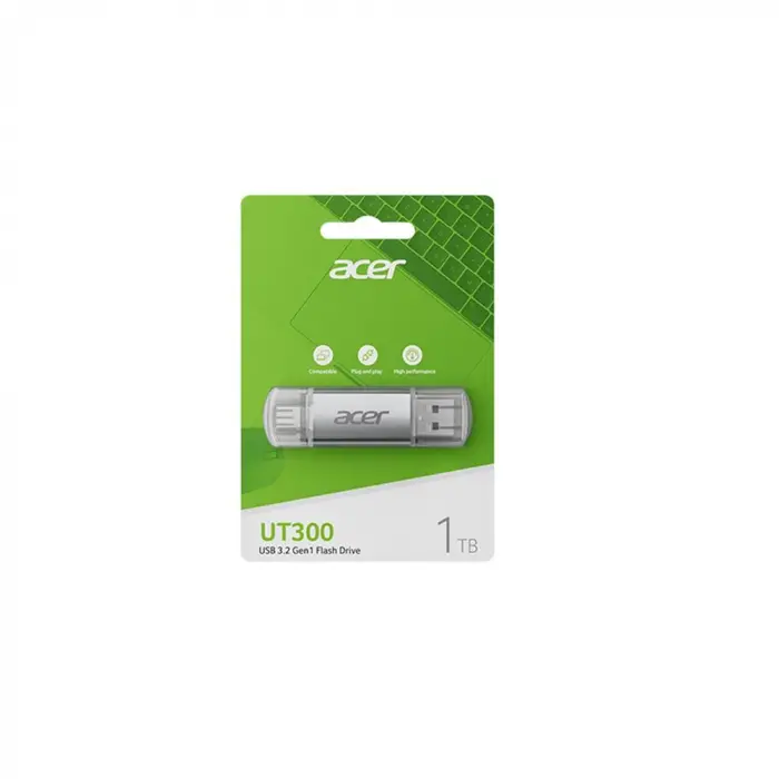 Acer 256GB USB 3.2 UT300-256GB USB-A+USB-C Çift Taraflı Metal Flash Bellek (KDO)