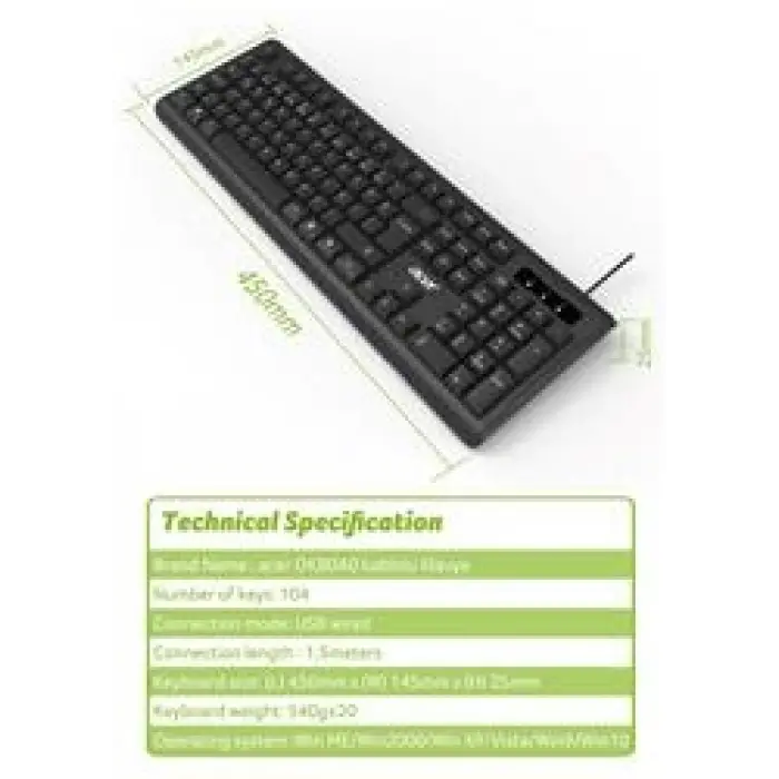 Acer OAK-0A0  Siyah Kablolu Sessiz Tuşlu  Klavye (Caps Lock) (Kablo Uzunluğu 1.50Cm) Caps Lock (KDO)