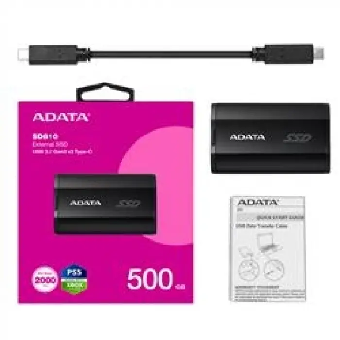 Adata 500Gb SD810 Siyah Taşınabilir Usb 3.2 Gen2  x2 Type-C Ssd Harici Disk