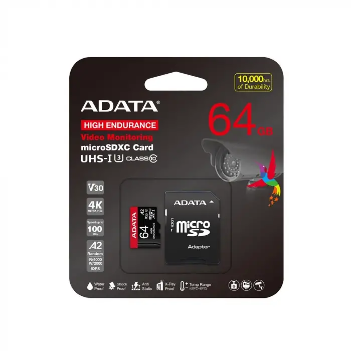 Adata 64 GB High Endurance microSDXC 4K U3 V30 A2 Hafıza Kartı (KDO)