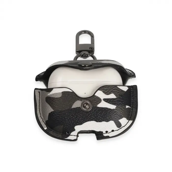 Airpods 3 (3.nesil) Çanta Kamuflaj Deri Kılıf - Gri