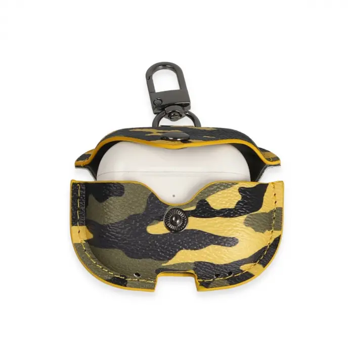 Airpods 3 (3.nesil) Çanta Kamuflaj Deri Kılıf - Sarı