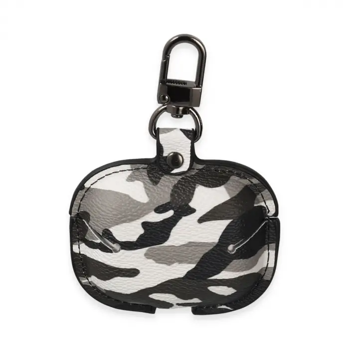 Airpods Pro 2 (2.nesil) Çanta Kamuflaj Deri Kılıf - Gri