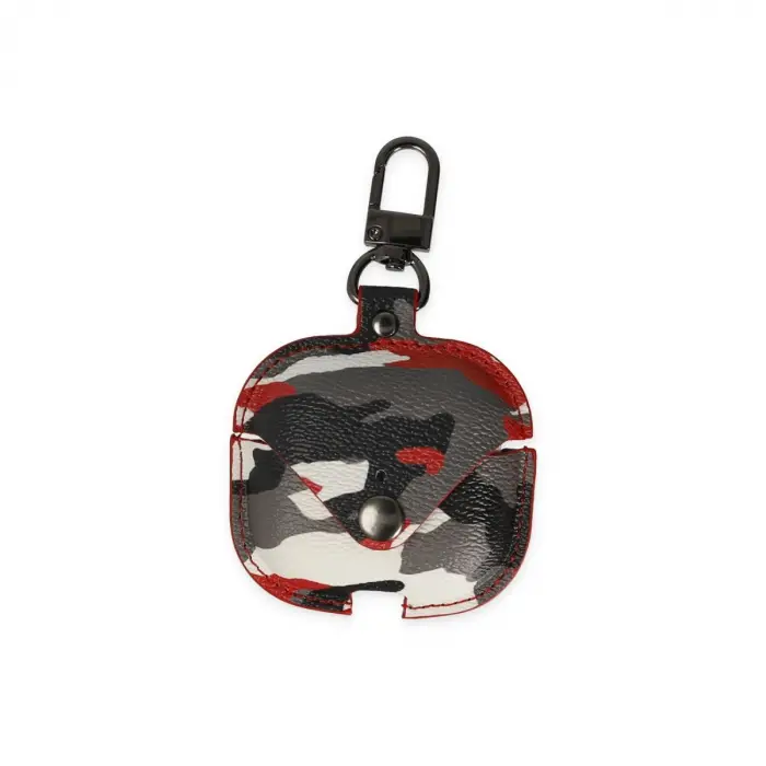 Airpods Pro 2 (2.nesil) Çanta Kamuflaj Deri Kılıf - Kırmızı