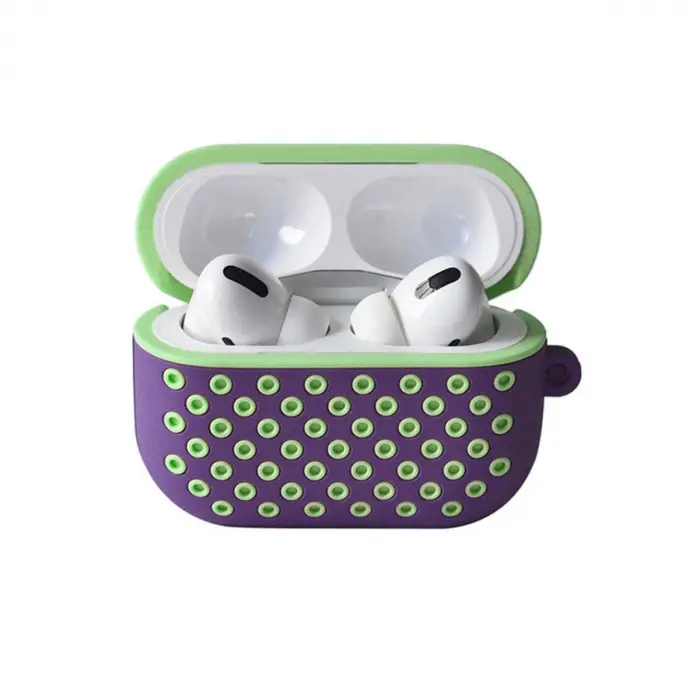 Airpods Pro 2 (2.nesil) Spor Delikli Kılıf - Lila-yeşil